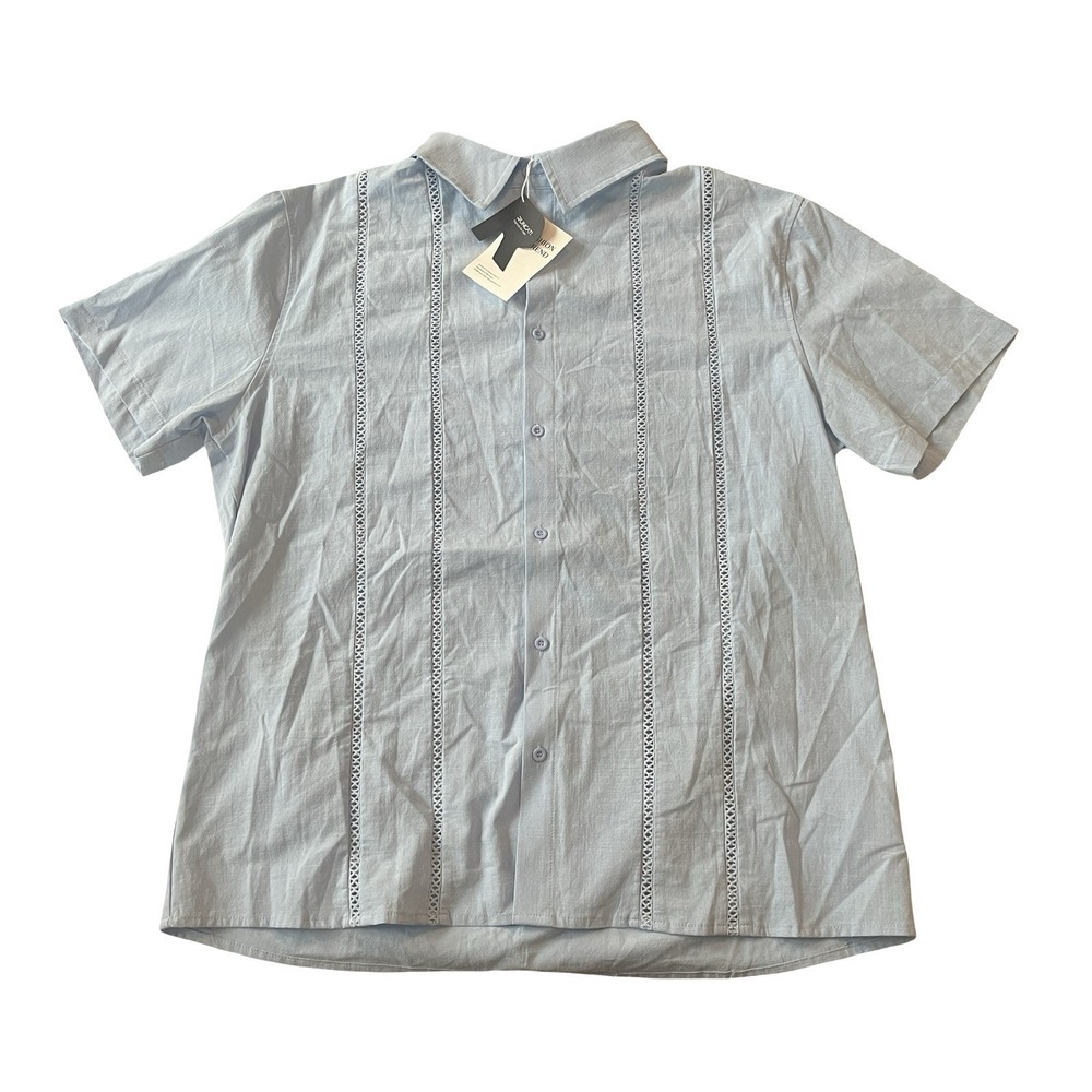 NWT‎ Runcati Men's Size XL Light Blue Button Up Beach Linen Cotton Blend Shirt